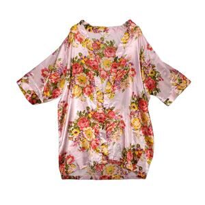 Miss to Mrs Pink Silky Satin Floral Roses Bridal Lounge Kimono Robe OSFM Wrap